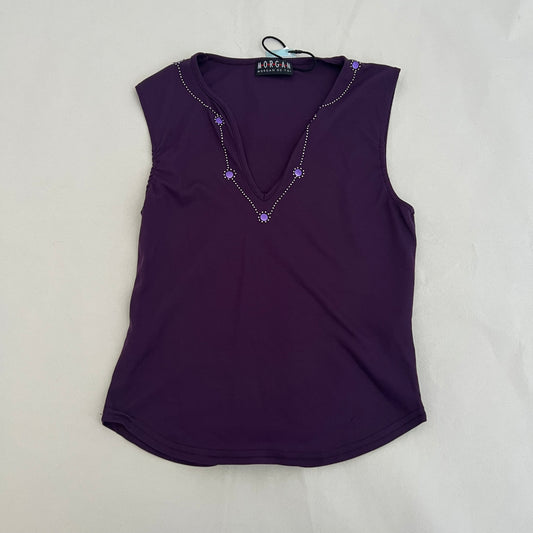90s Morgan De Toi Dark Purple Sequin Stud V Neck Vest Top