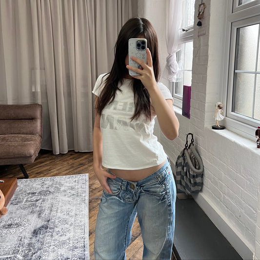 burberry blue label white cap sleeve green silver print trench mania crop top