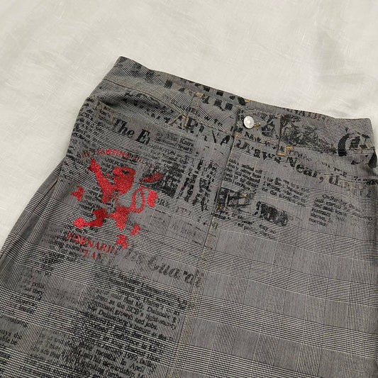 fornarina graphic text print check fornarina grey a line midi skirt