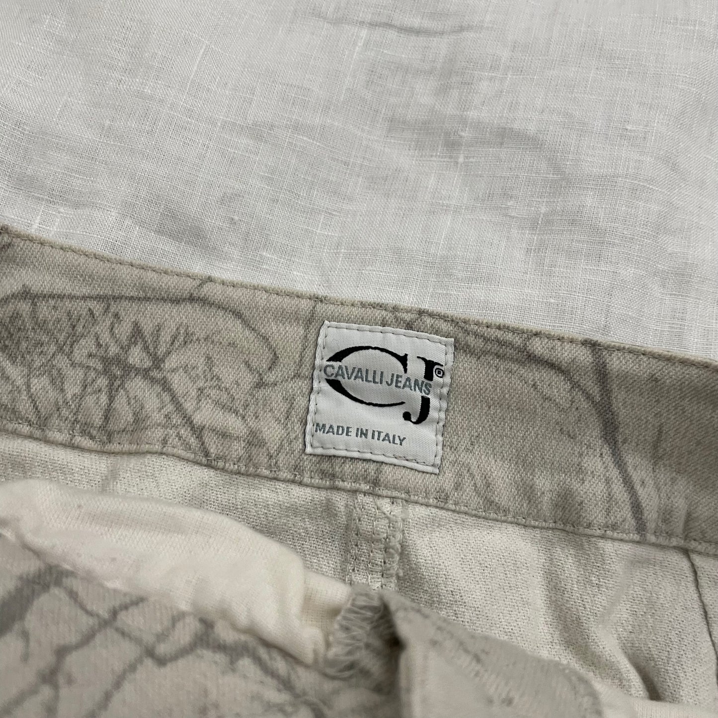 roberto cavalli greige midi skirt grey tree print and silver waist buckle detail