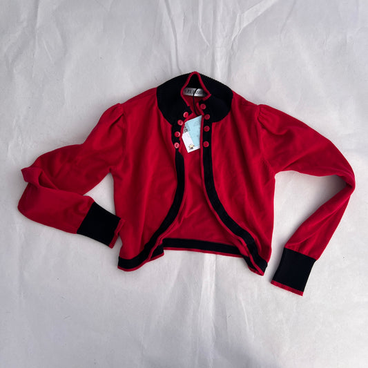 Opl Red Black Ribbed Crop Mandarin Collar Bolero Cardigan
