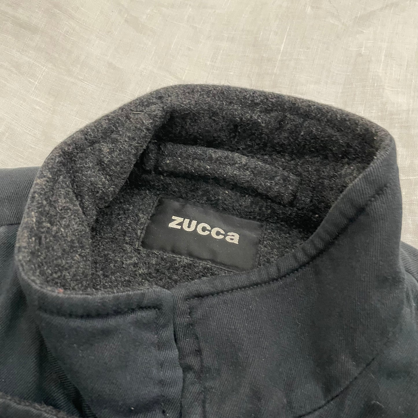 zucca faded black navy asymmetric collared button fitted jacket