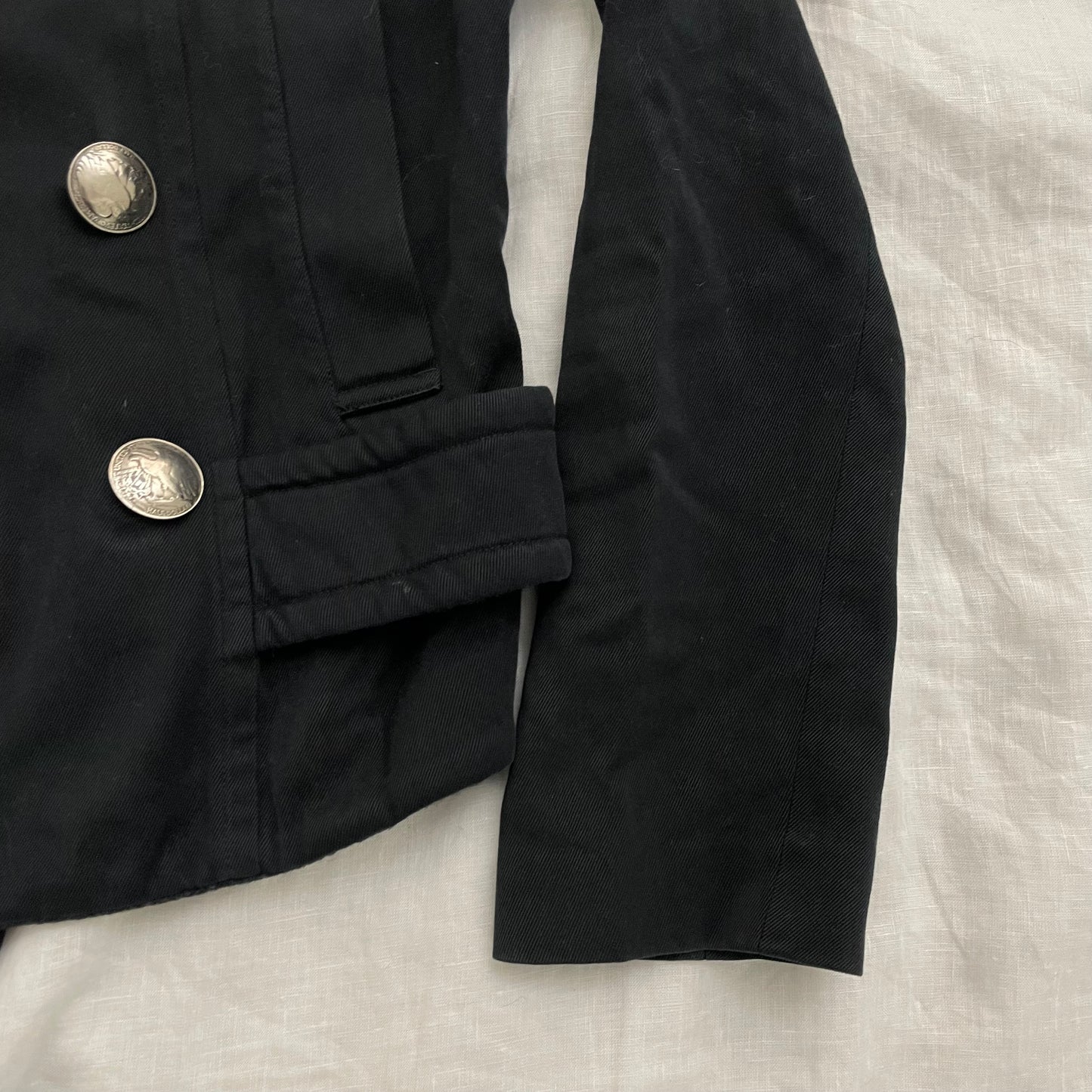 zucca faded black navy asymmetric collared button fitted jacket