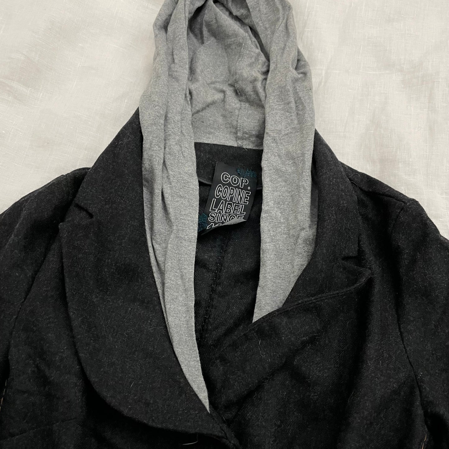 cop copine wool blend grey tone blazer x hoodie two in one jacket top