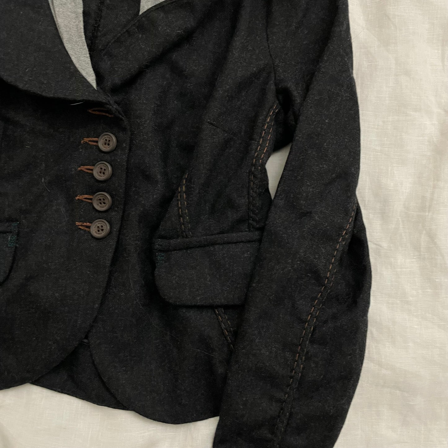 cop copine wool blend grey tone blazer x hoodie two in one jacket top