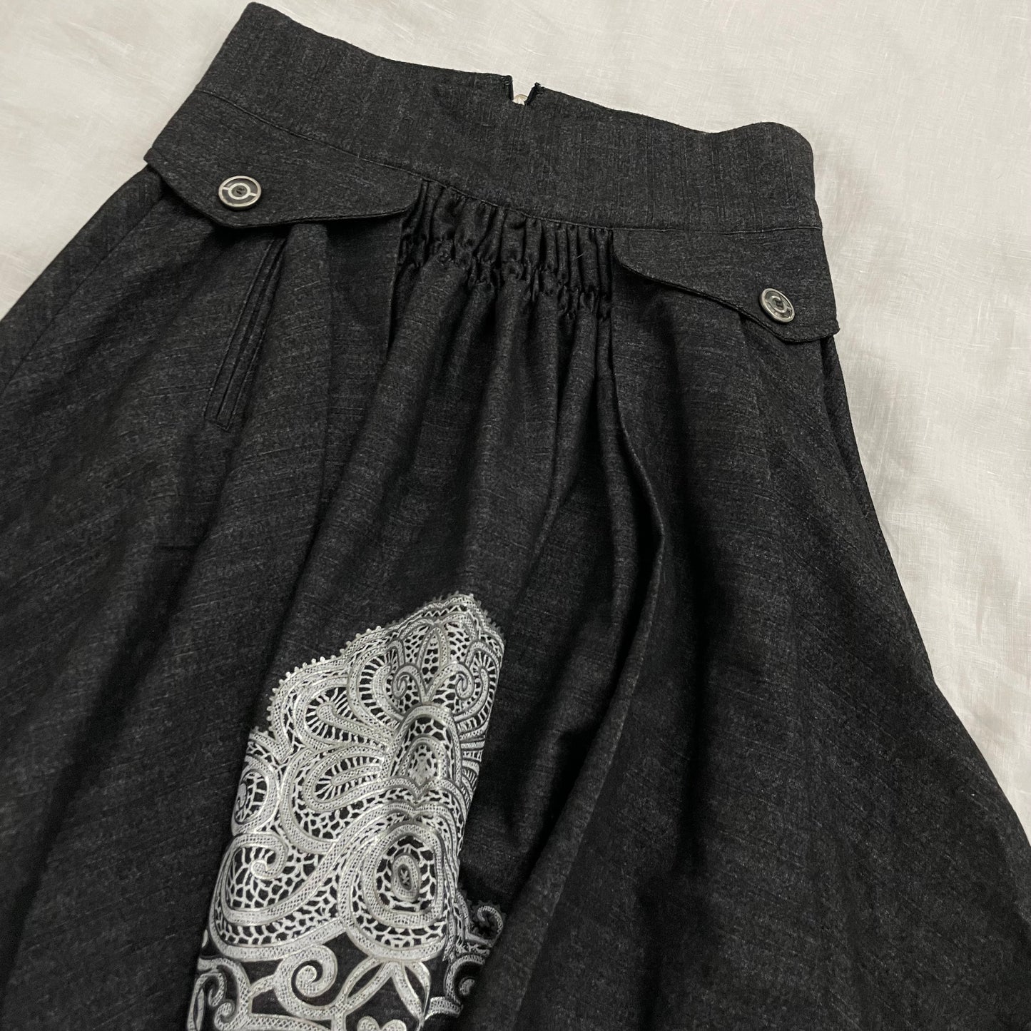 roberto cavalli grey wool ornamental paisley flared midi skirt