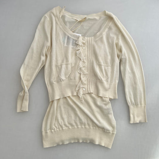Scervino Street Silk Blend Ruffle Lace Crop Cardigan And Camisole Two Piece Set