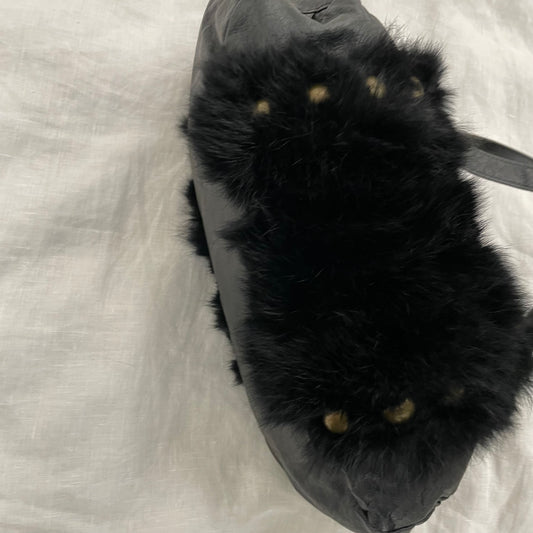 black fur faux leather shoulder bag