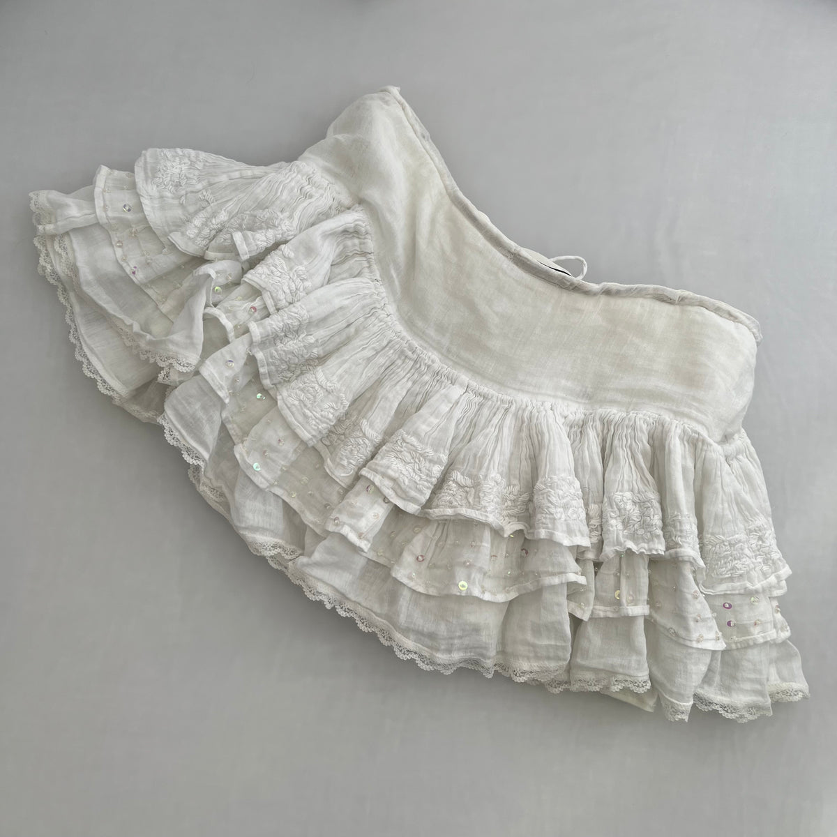 Twin Set Romantic Drop Waist White Cotton Ruffle Mini Skirt