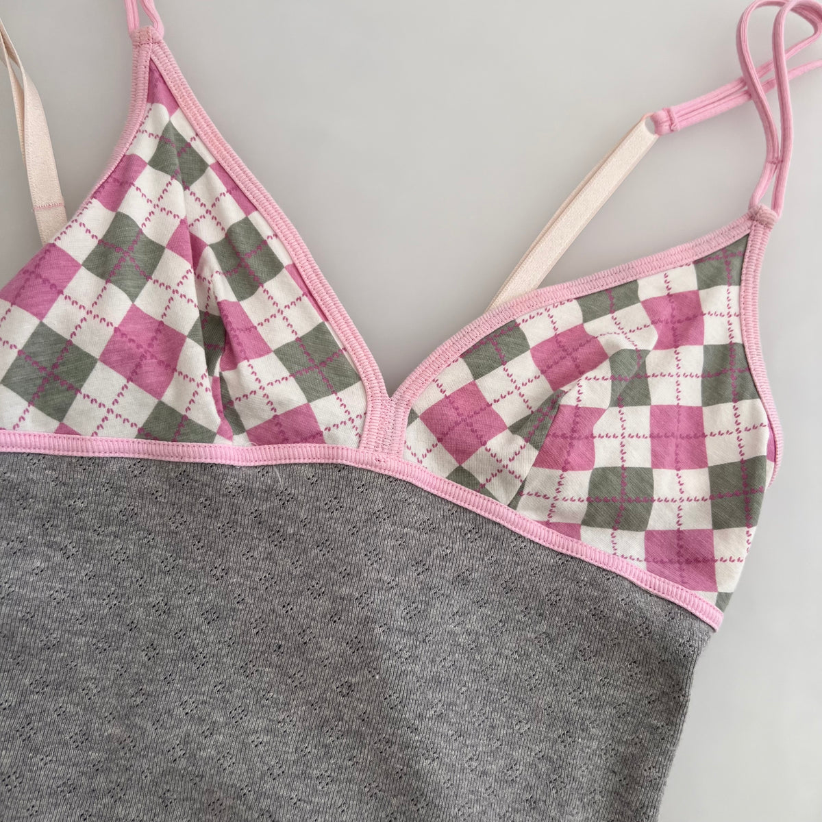 Intimissimi Pink Grey Check Picot Trim Fitted Camisole