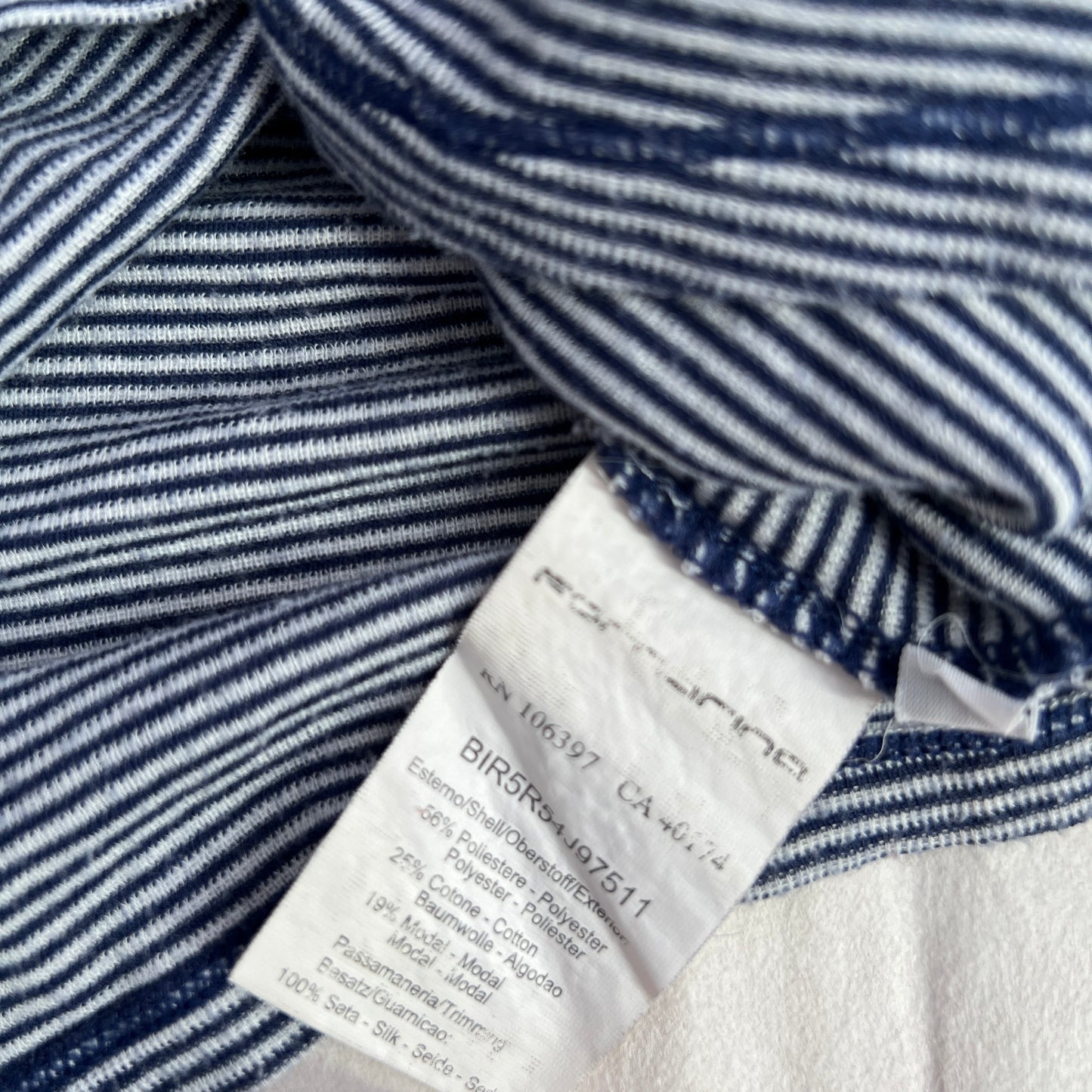 Navy Fornarina Cowl Neck Fitted Striped Cotton Silk Blend Long Sleeve Top