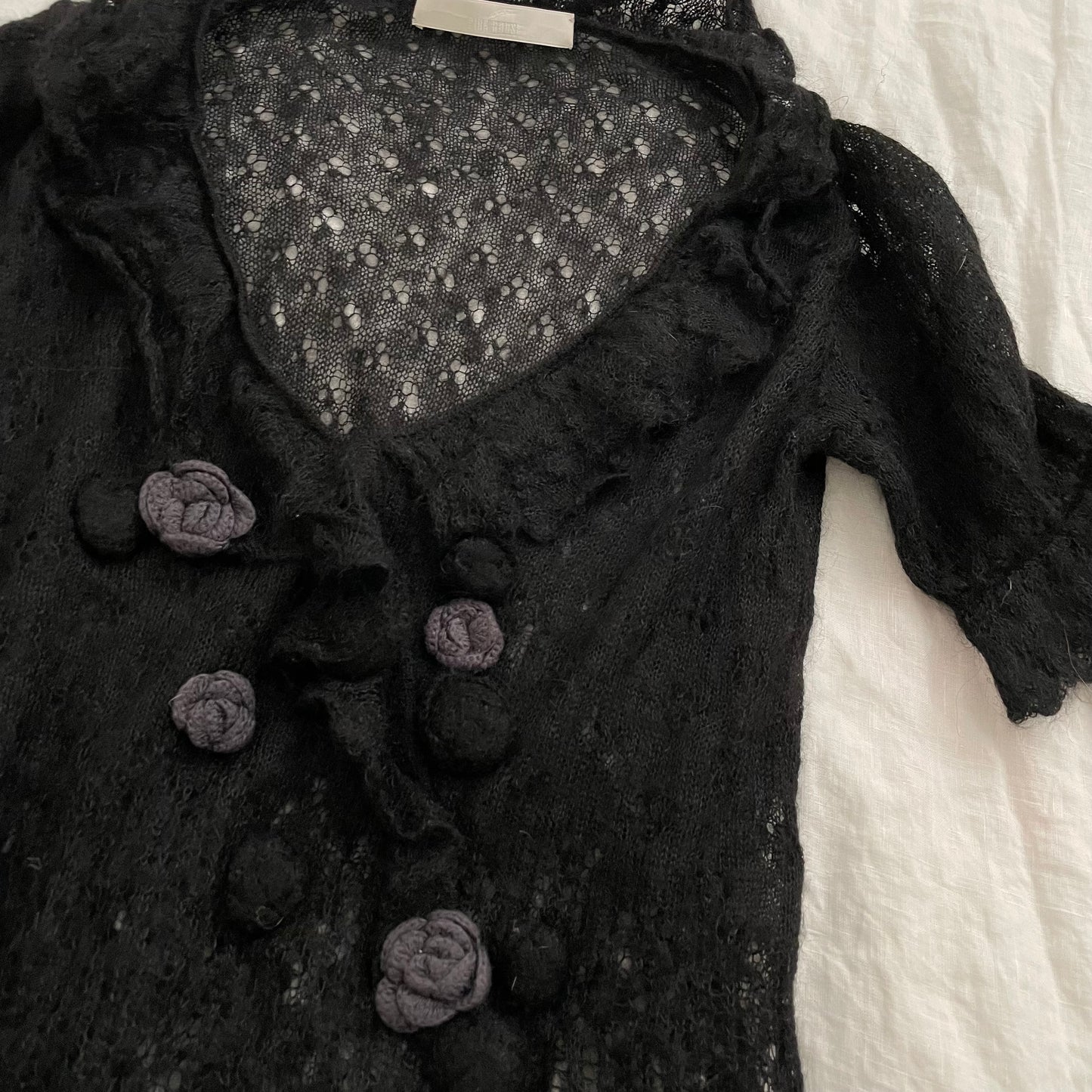 pink house black frilly mohair blend fine knit blouson