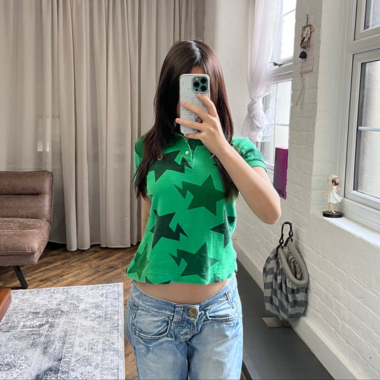 vintage bape a bathing ape green star print collared polo shirt