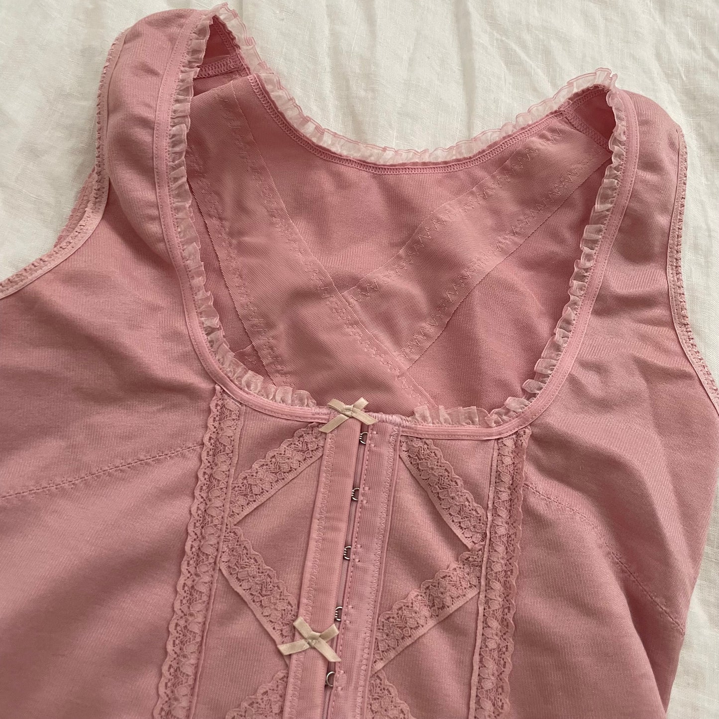 pink chabi fitted corset top with cute ribbon bow charms