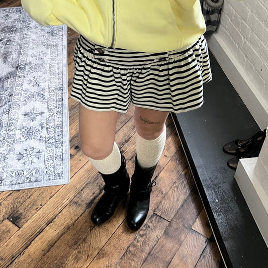 preppy sailor button burberry blue label black cream striped drop waist culotte shorts