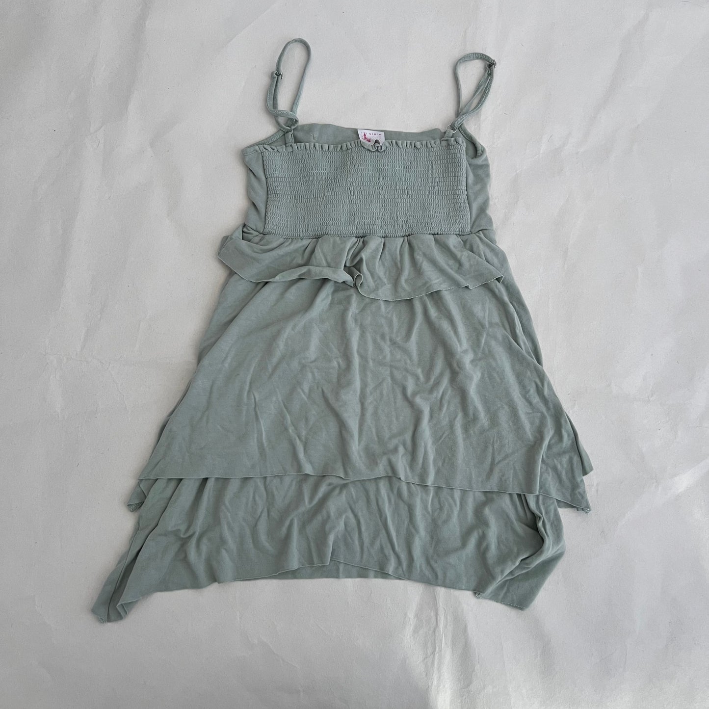 Muted Turquoise Blue Rosette Bow Tiered Ruffle Twinset Camisole