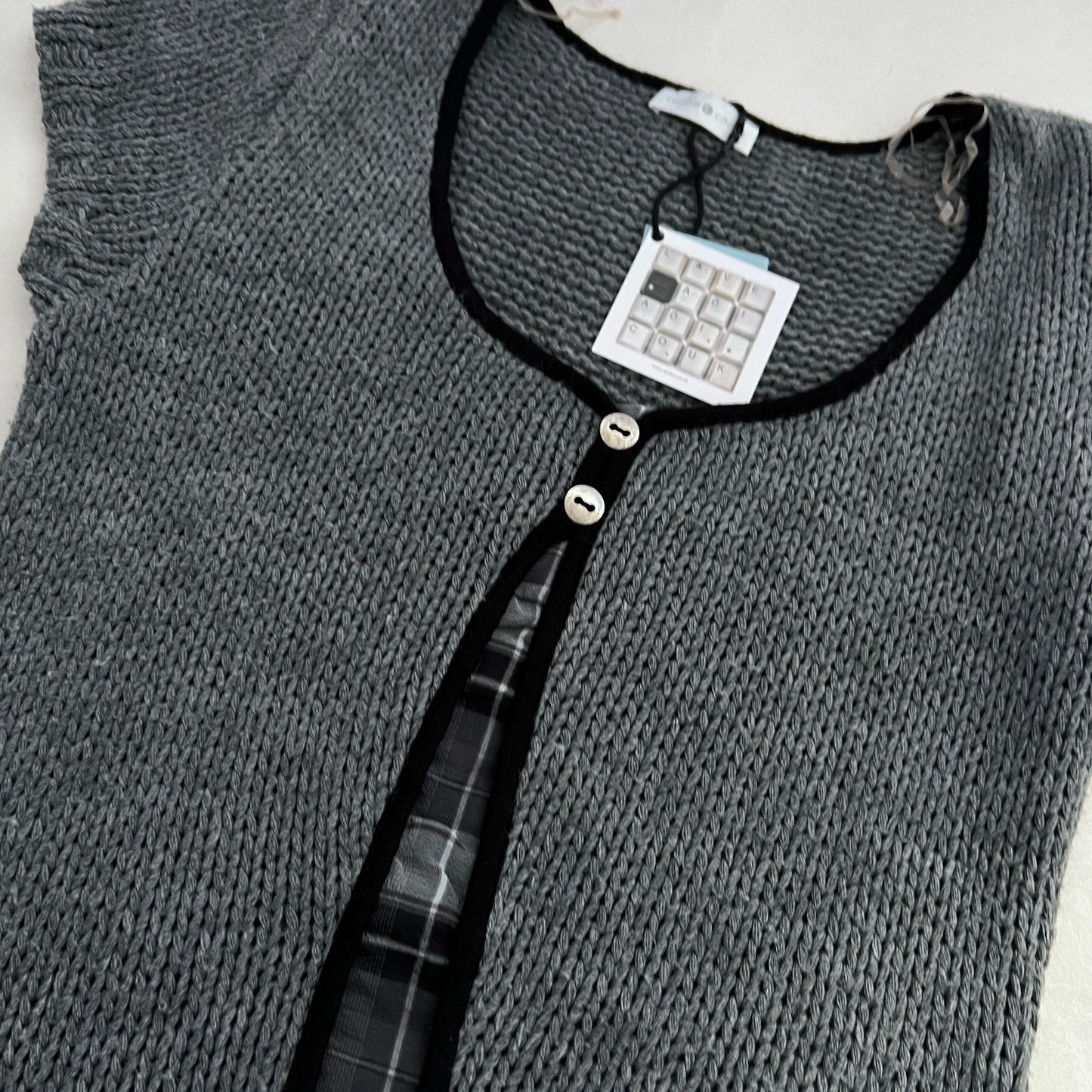 Cache Cache Grey Knit Puff Checkered Hem Tunic Dress