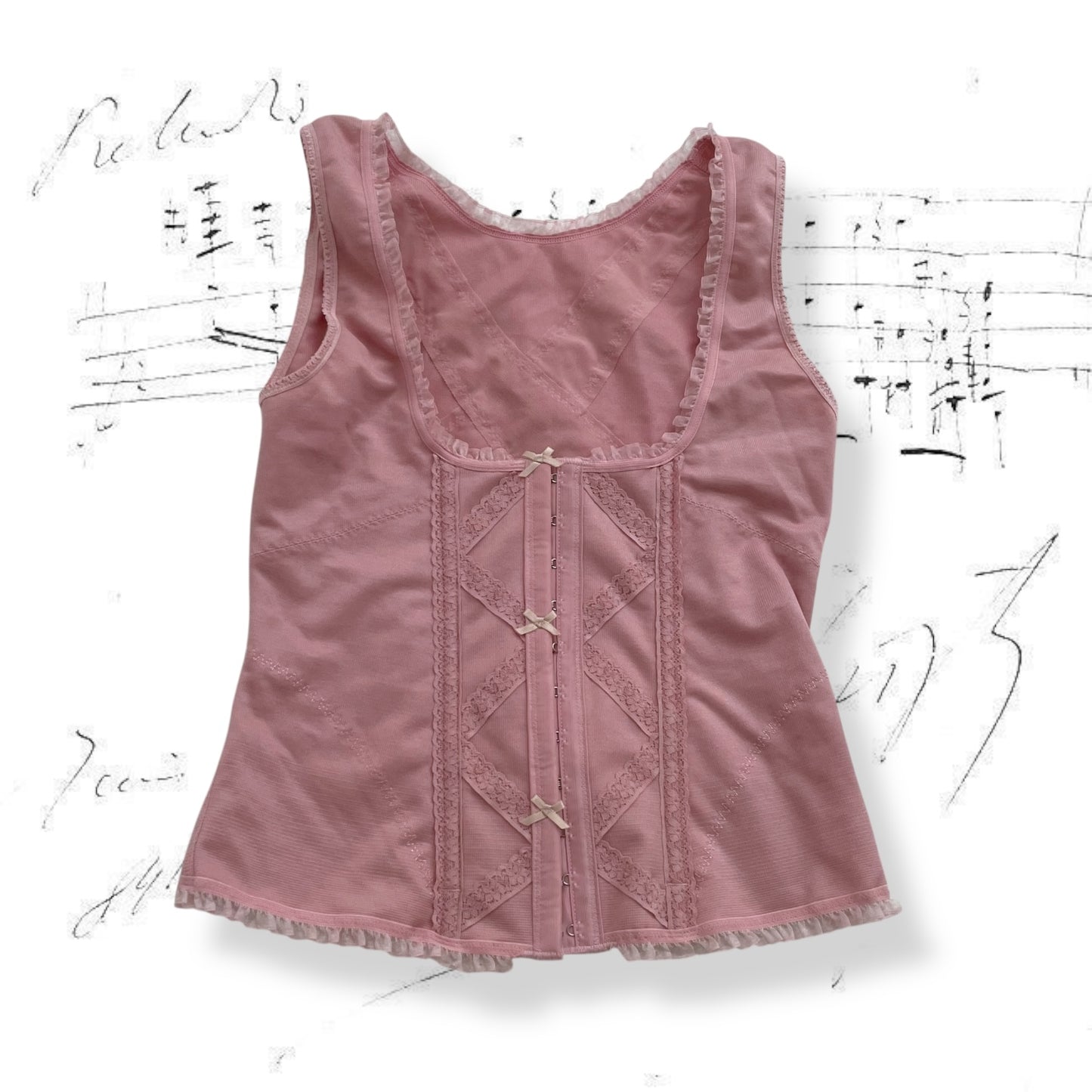 pink chabi fitted corset top with cute ribbon bow charms