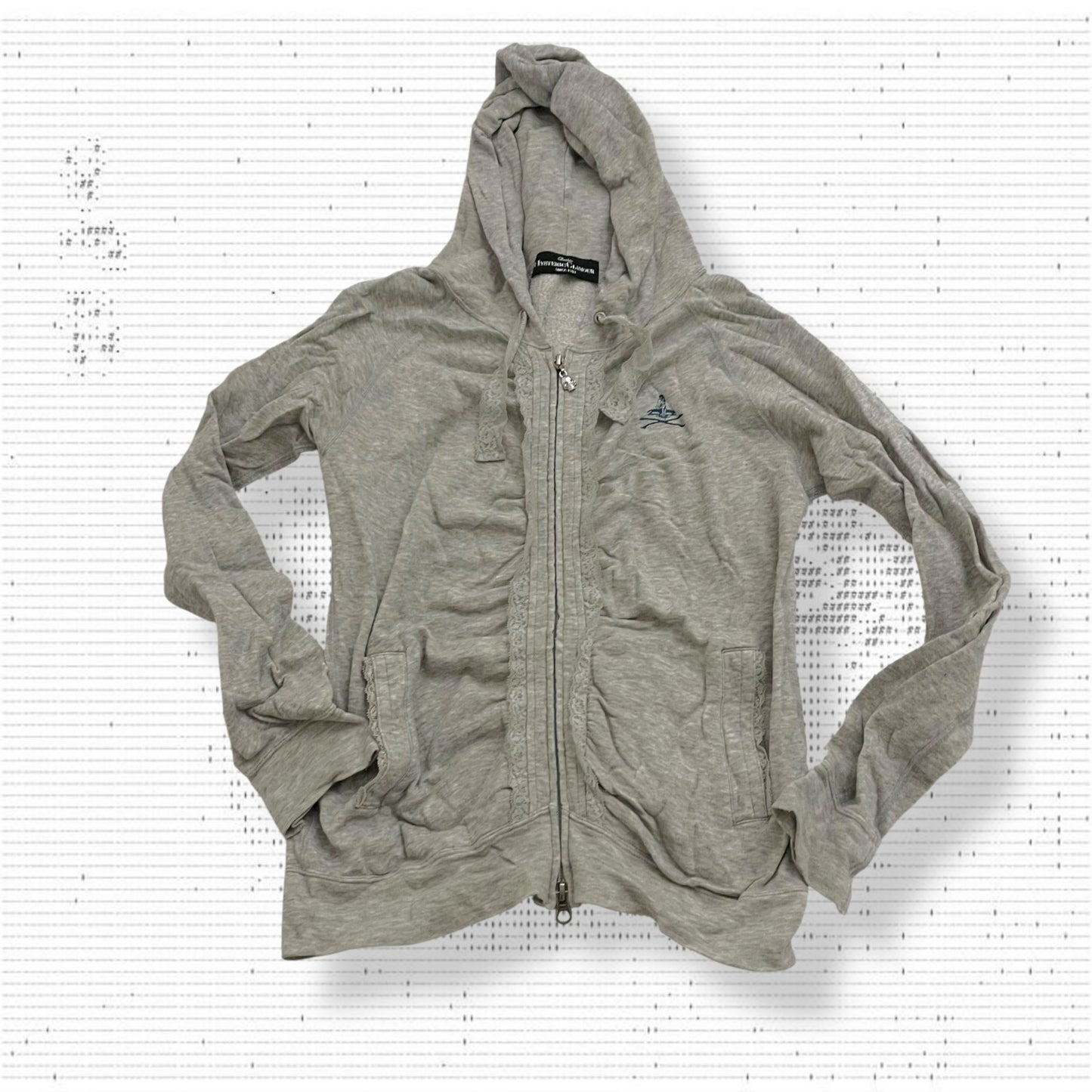 vintage hysteric glamour coquette grey lace ruched long sleeve hoodie