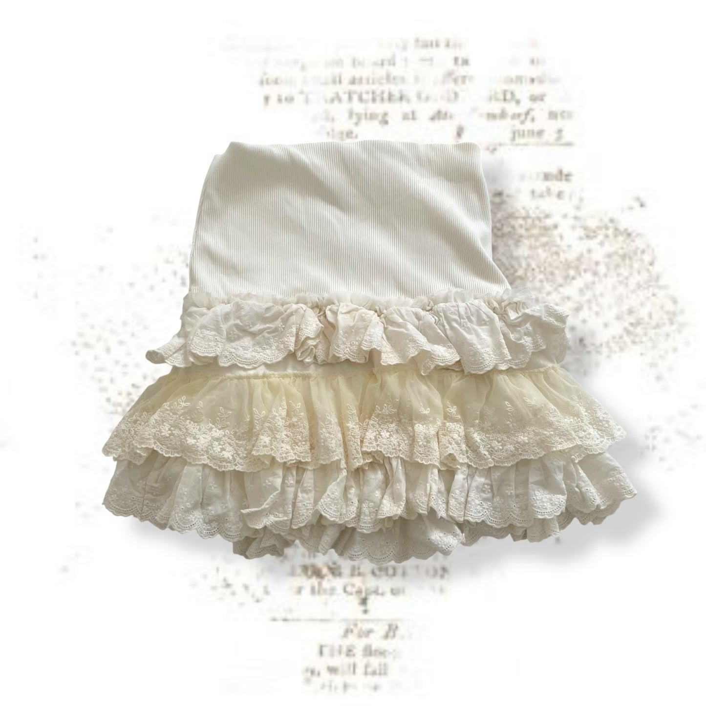 neilly white cottage prairie cream lacey tiered ruffle mini skirt