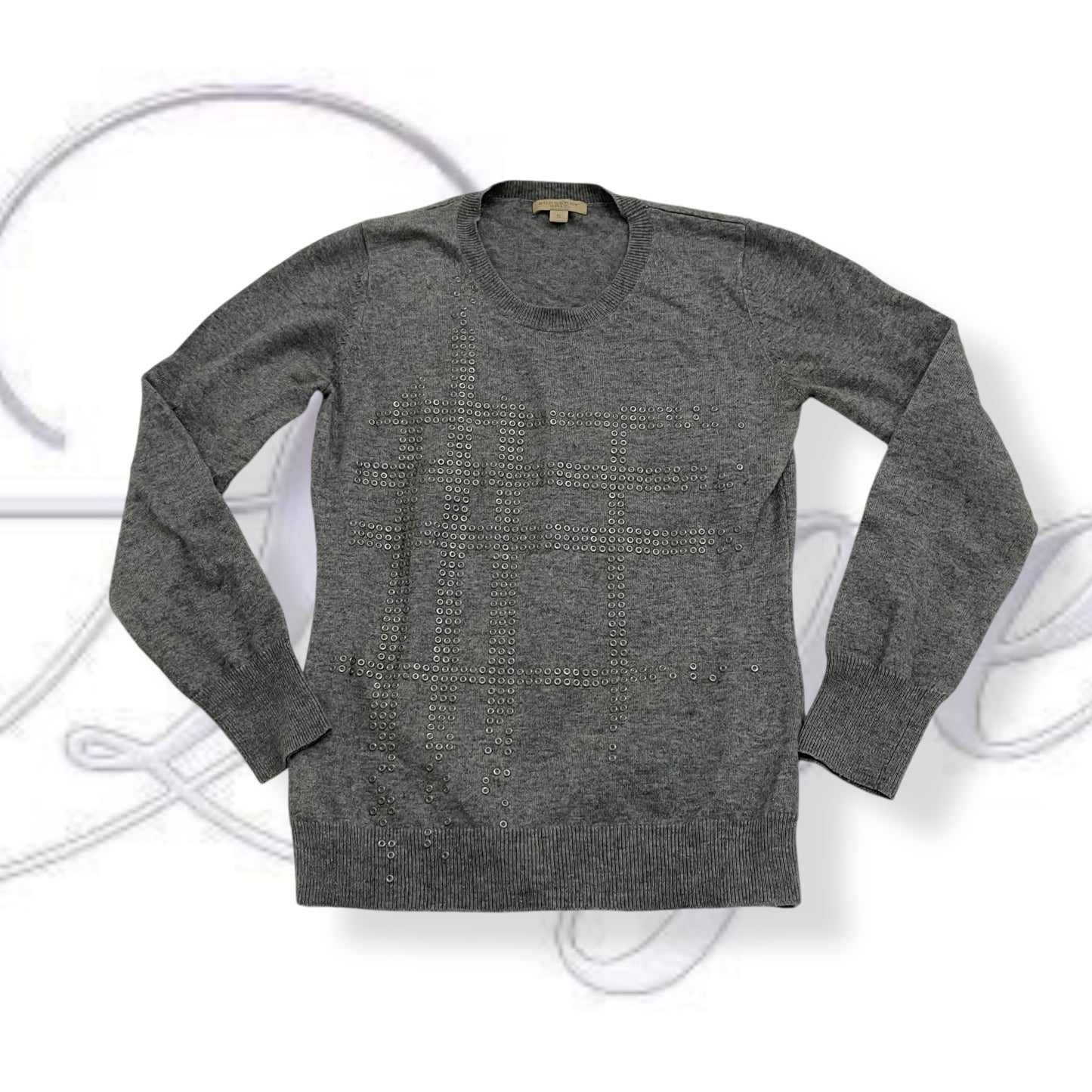 burberry brit grey long sleeve knit grommet detail nova check print jumper