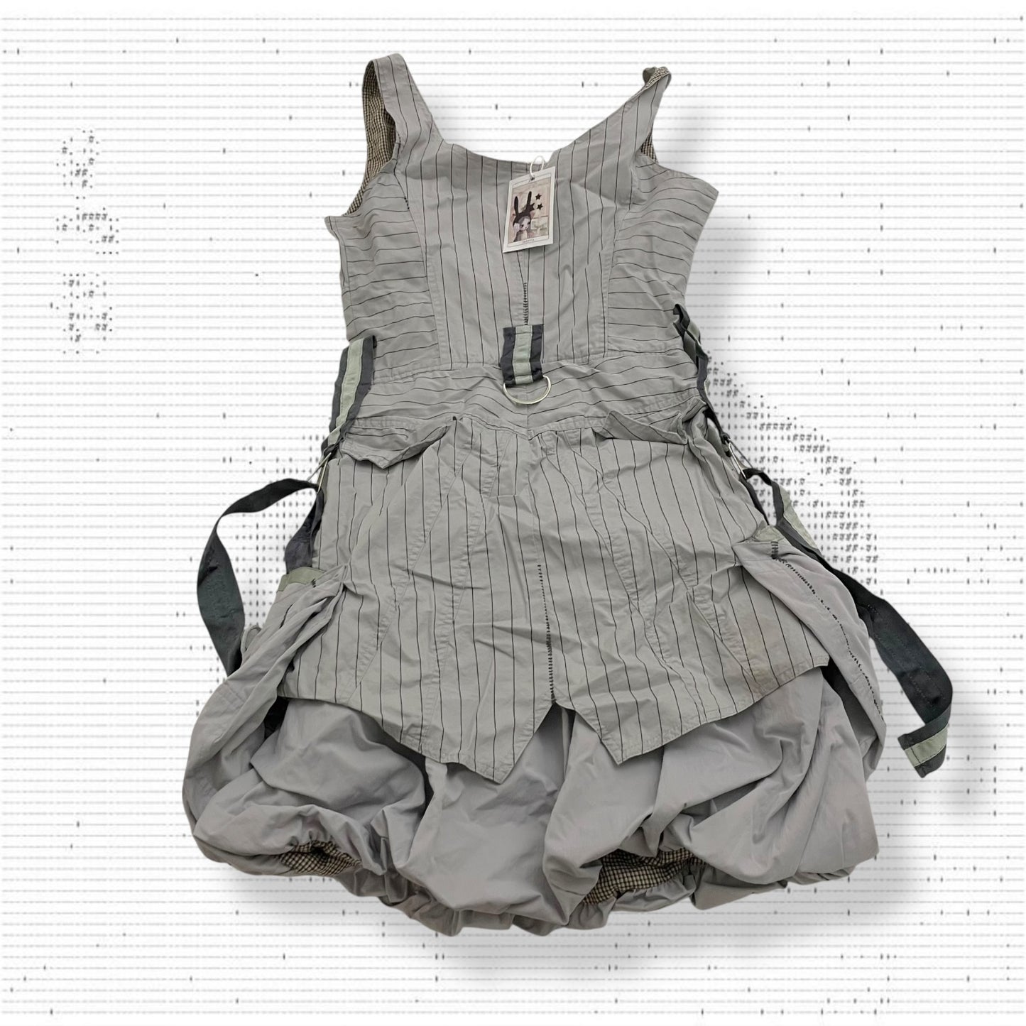 fq2 archival grey bubble hem utility pocket zip striped midi dress