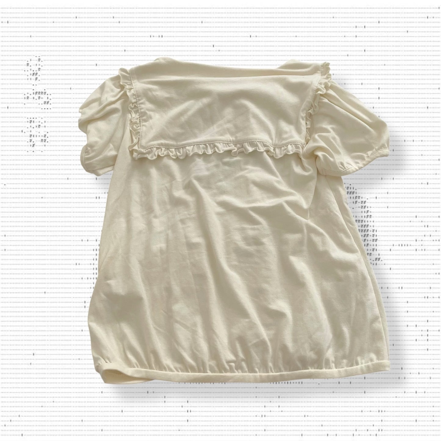 alonaquins preppy punk sailor off white puff sleeve balloon hem top with back detail and striped ribbon bow