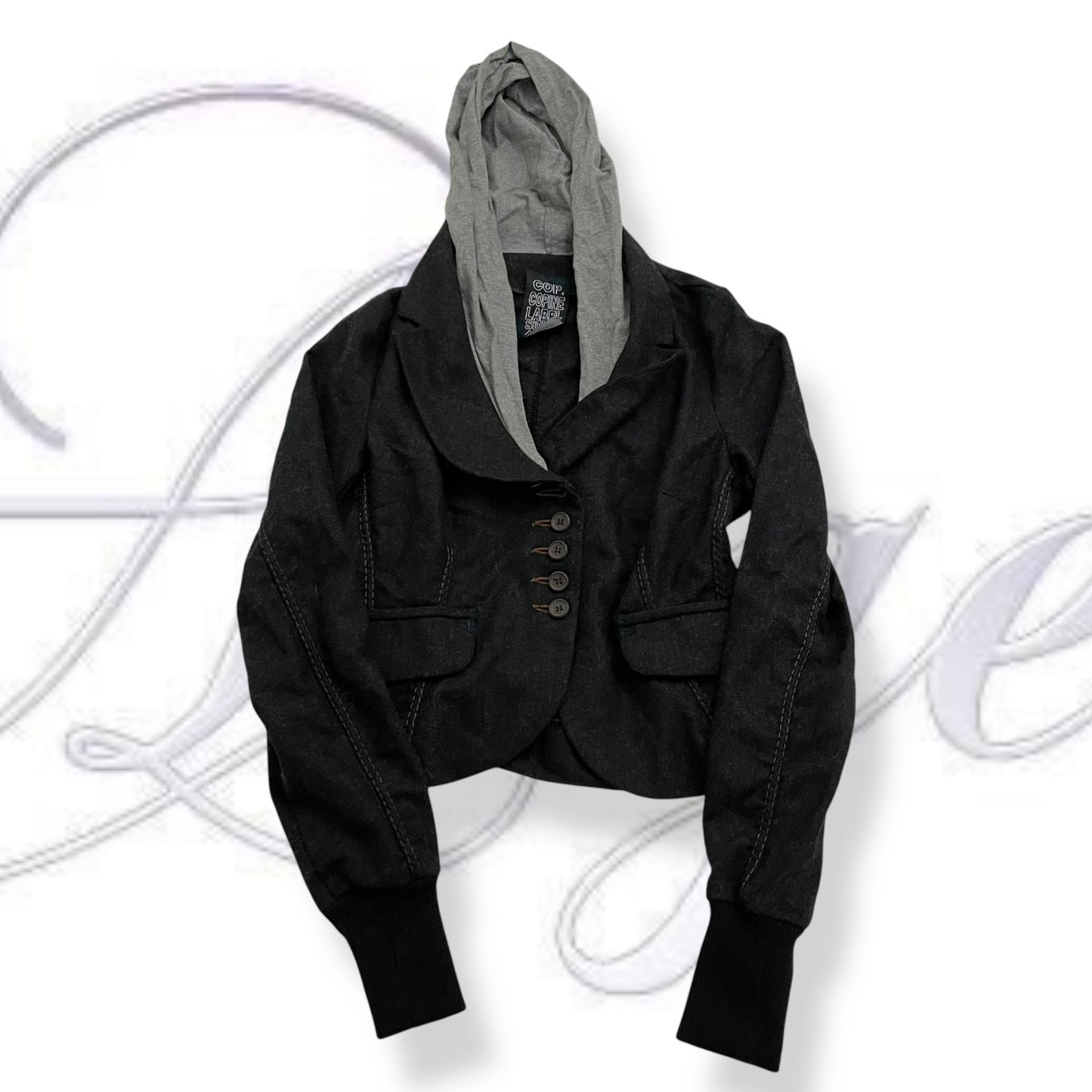 cop copine wool blend grey tone blazer x hoodie two in one jacket top