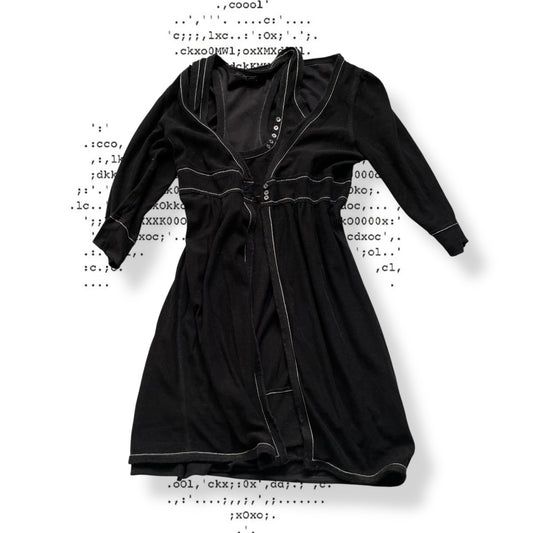 mcp dept black babydoll button accent tunic vest blouson matching cardigan two piece set