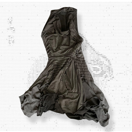 vintage grey acid wash athene allsaints avante garde ruched balloon hem draped midi dress