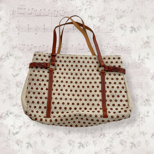 90s perche off white pony hair fur bag with brown polka dot and + detachable wallet detail