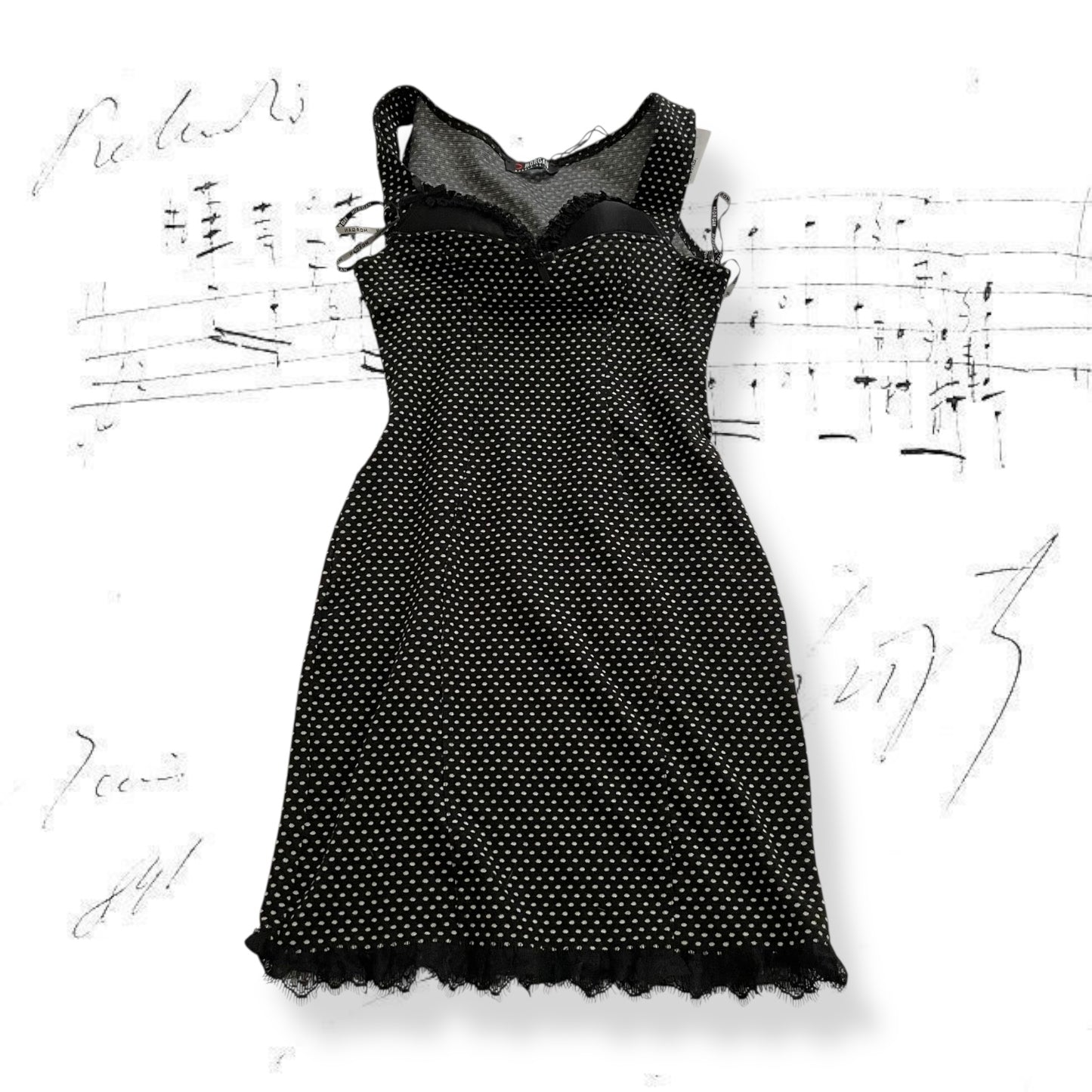pinup morgan de toi polka dot bustier fitted midi dress