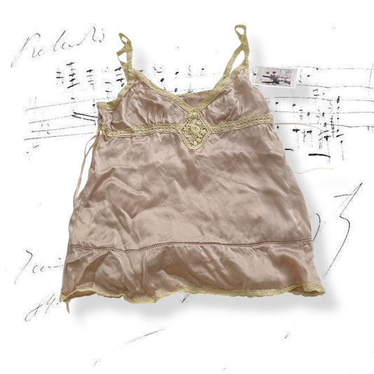 dainty romantic jill stuart silk pink babydoll camisole with beige lace detailing