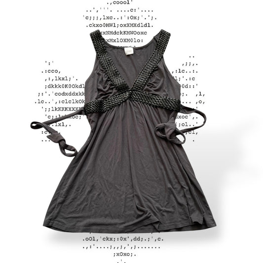 camieu eurosummer grey black boho braided vest top with adjustable waist ribbon