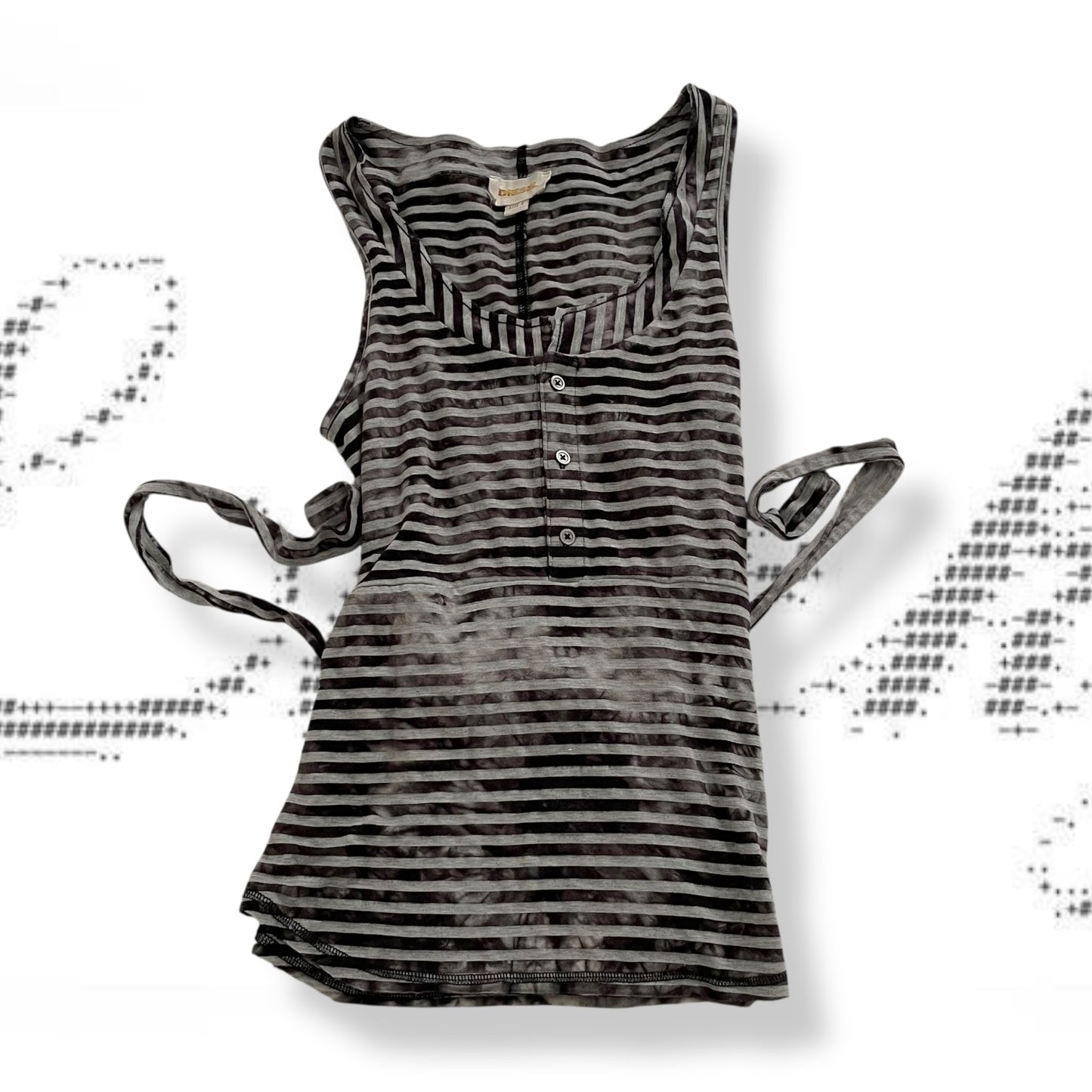 diesel black grey striped faded tank top with waist belt