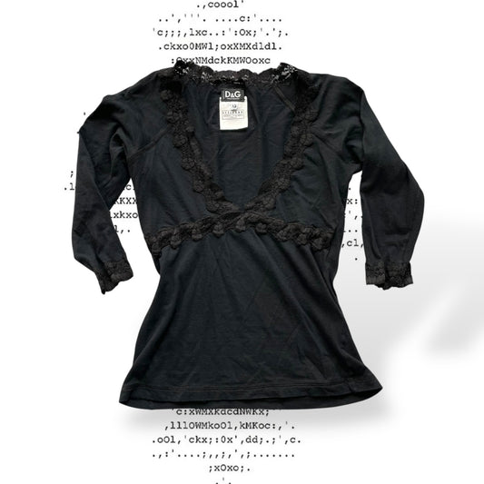 dolce & gabbana (d&g) black long sleeve fitted lacey trim top
