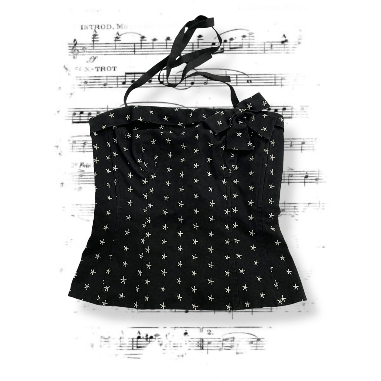 nanette lepore black star print halterneck ribbon bow bustier