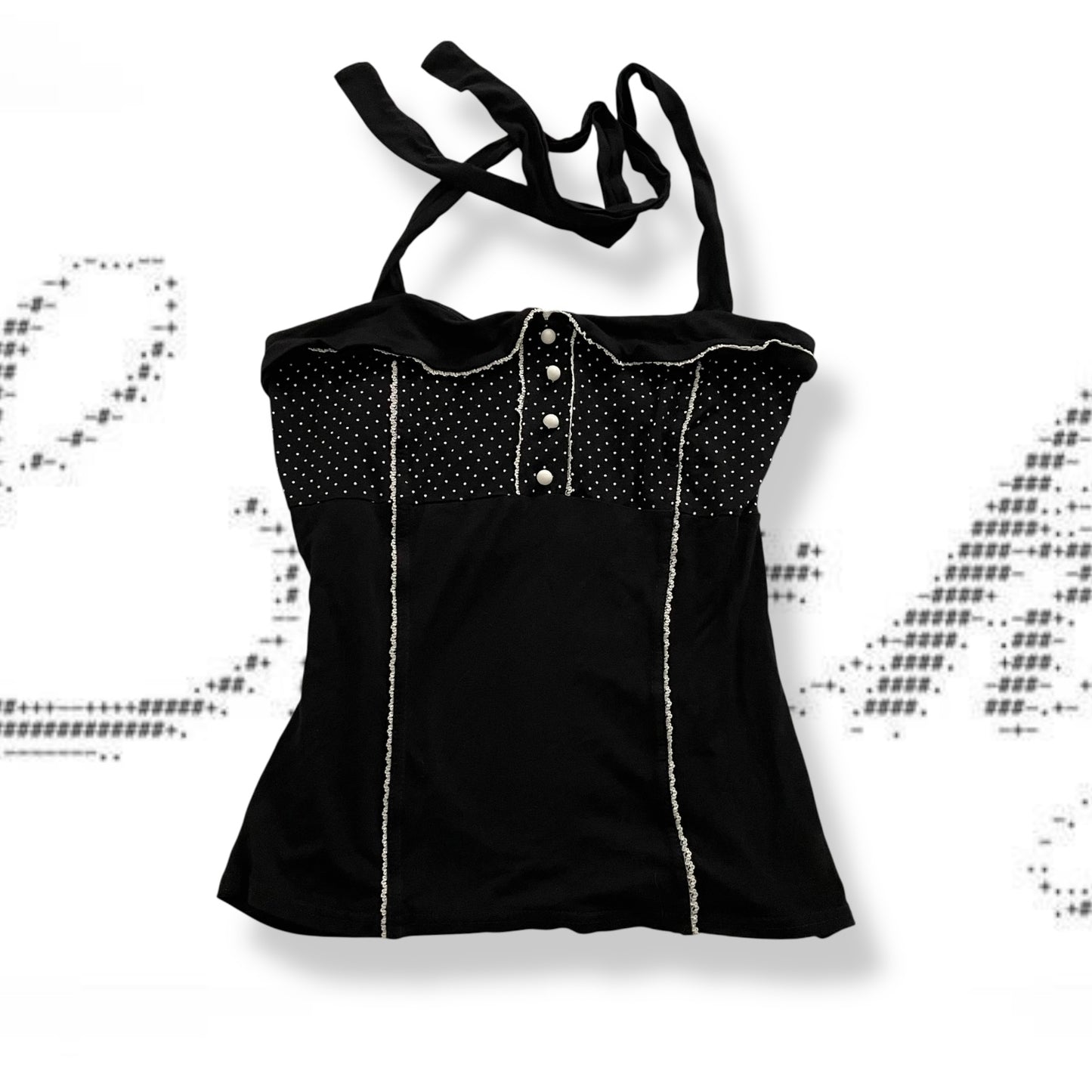 coquette top studio black polka dot halter neck collared camisole