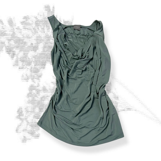 malloni sage green draped nylon ruched side sleeveless tunic vest