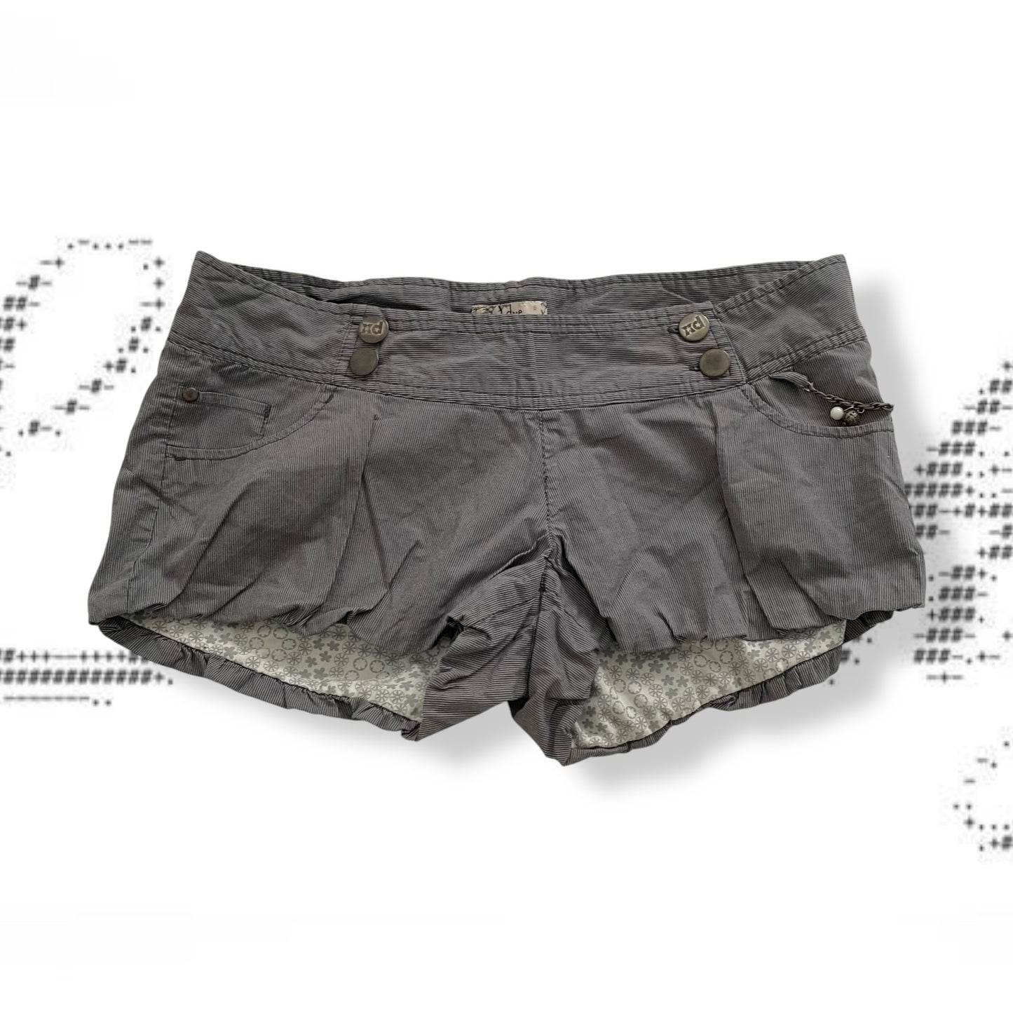 XDYE vintage puffy balloon sailor button grey blue striped mini shorts