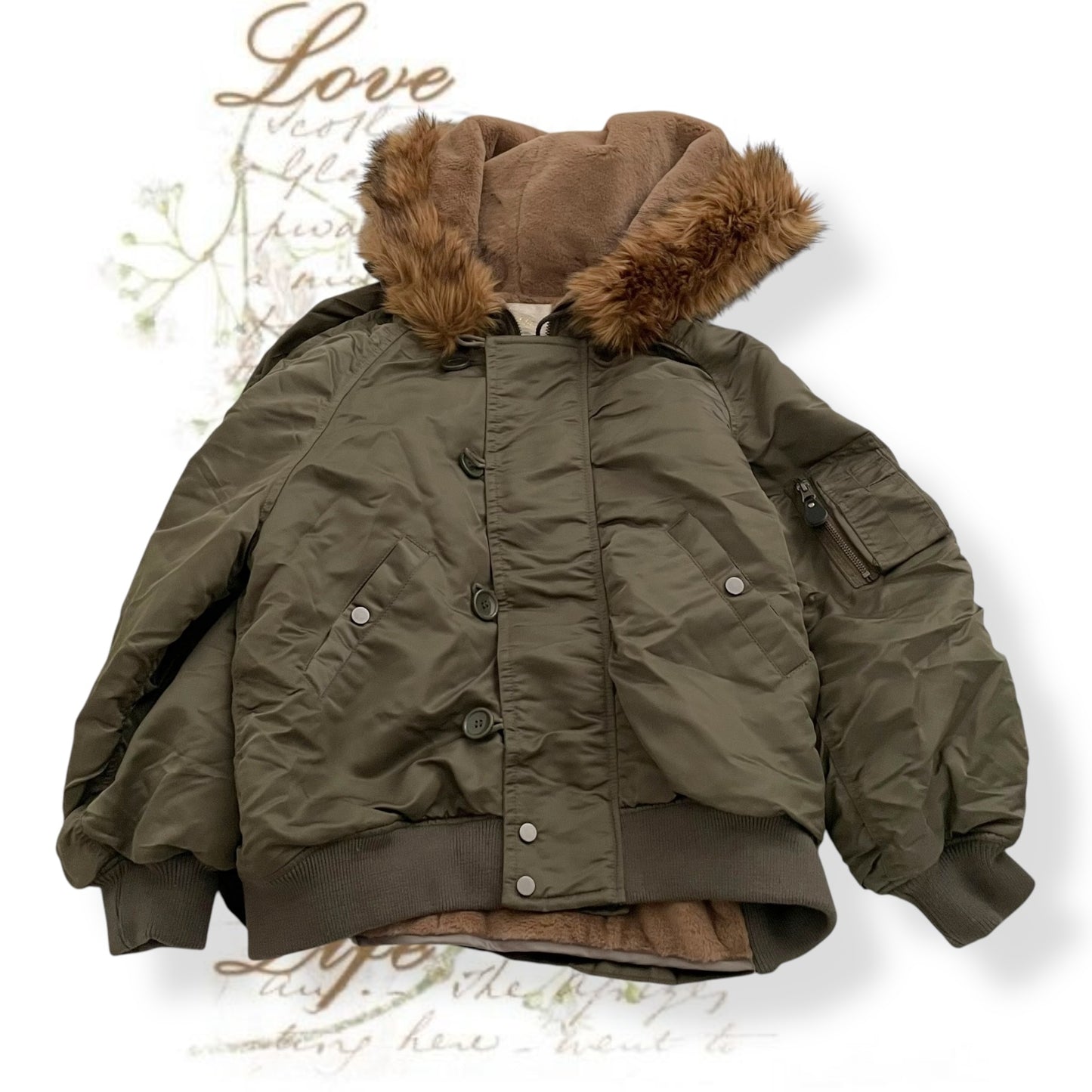 grace class/continential khaki puffer blouson jacket with pleated back detail