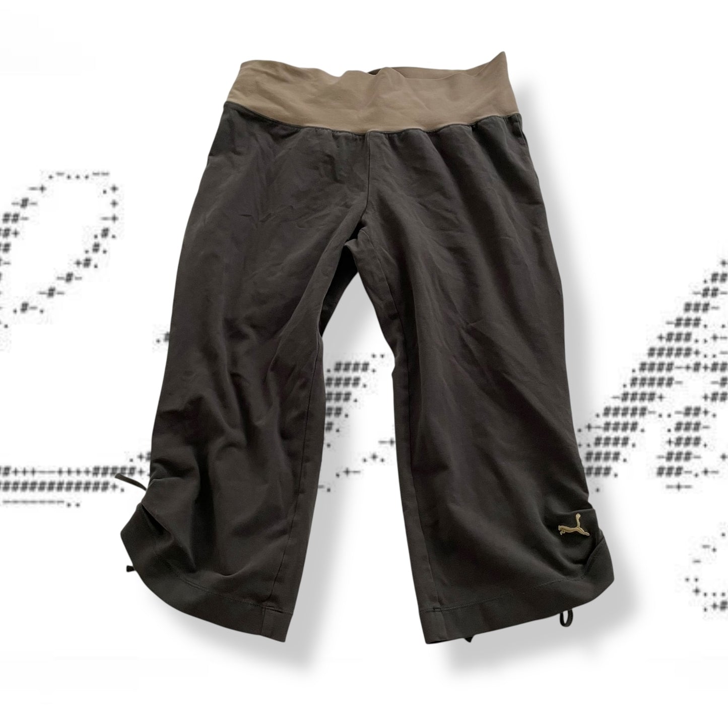 grey beige puma drawstring ruched hem capri track pants