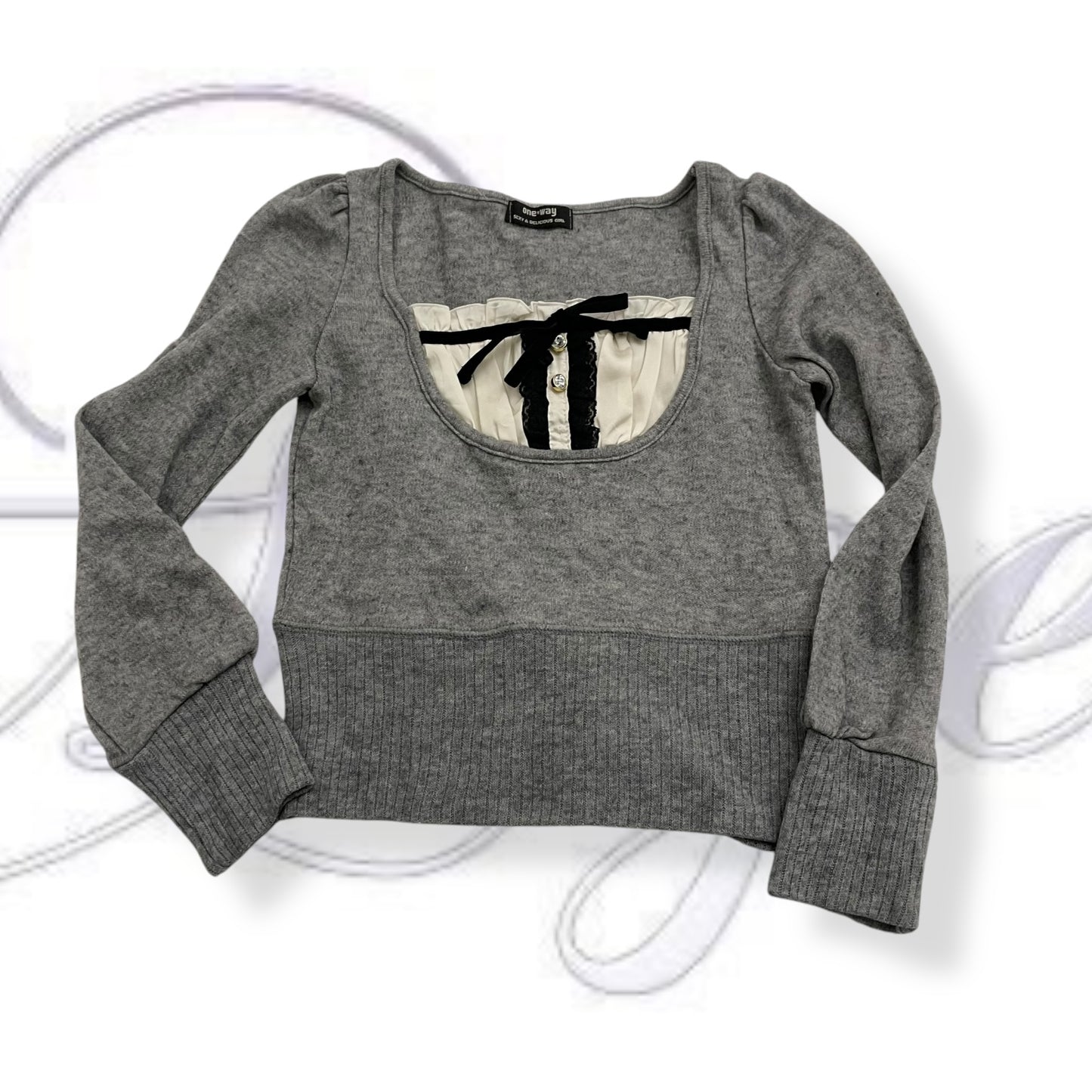 one way grey milkmaid style two in one layered knit