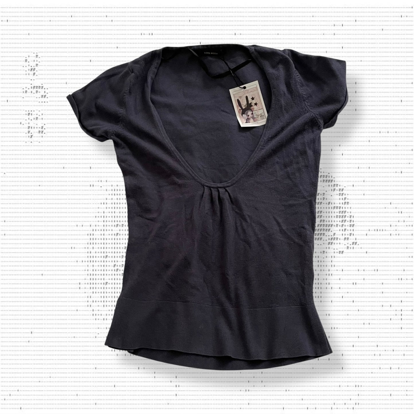 vero moda navy puff sleeve wide collar low cut knit top