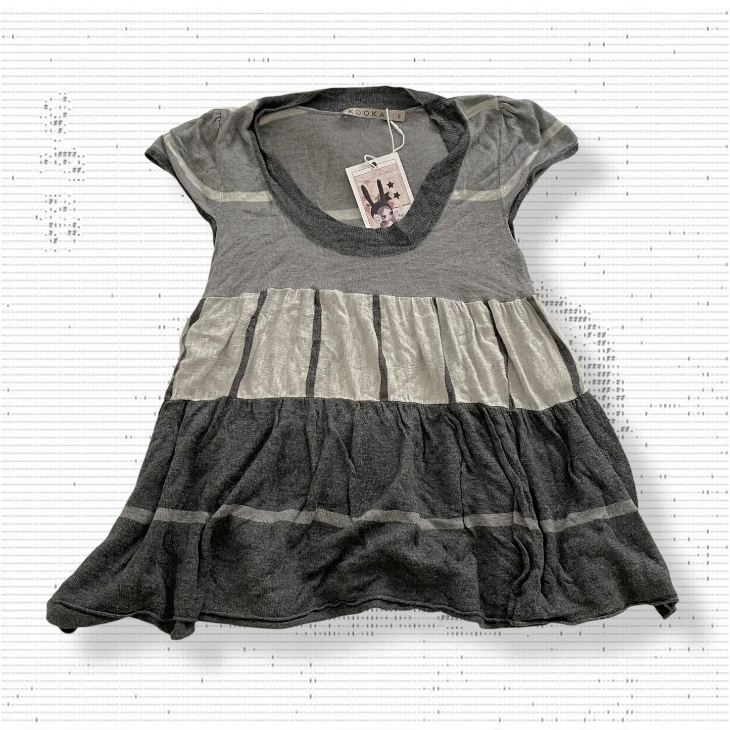 preppy balletcore kookai grey tone wool blend short sleeve babydoll top