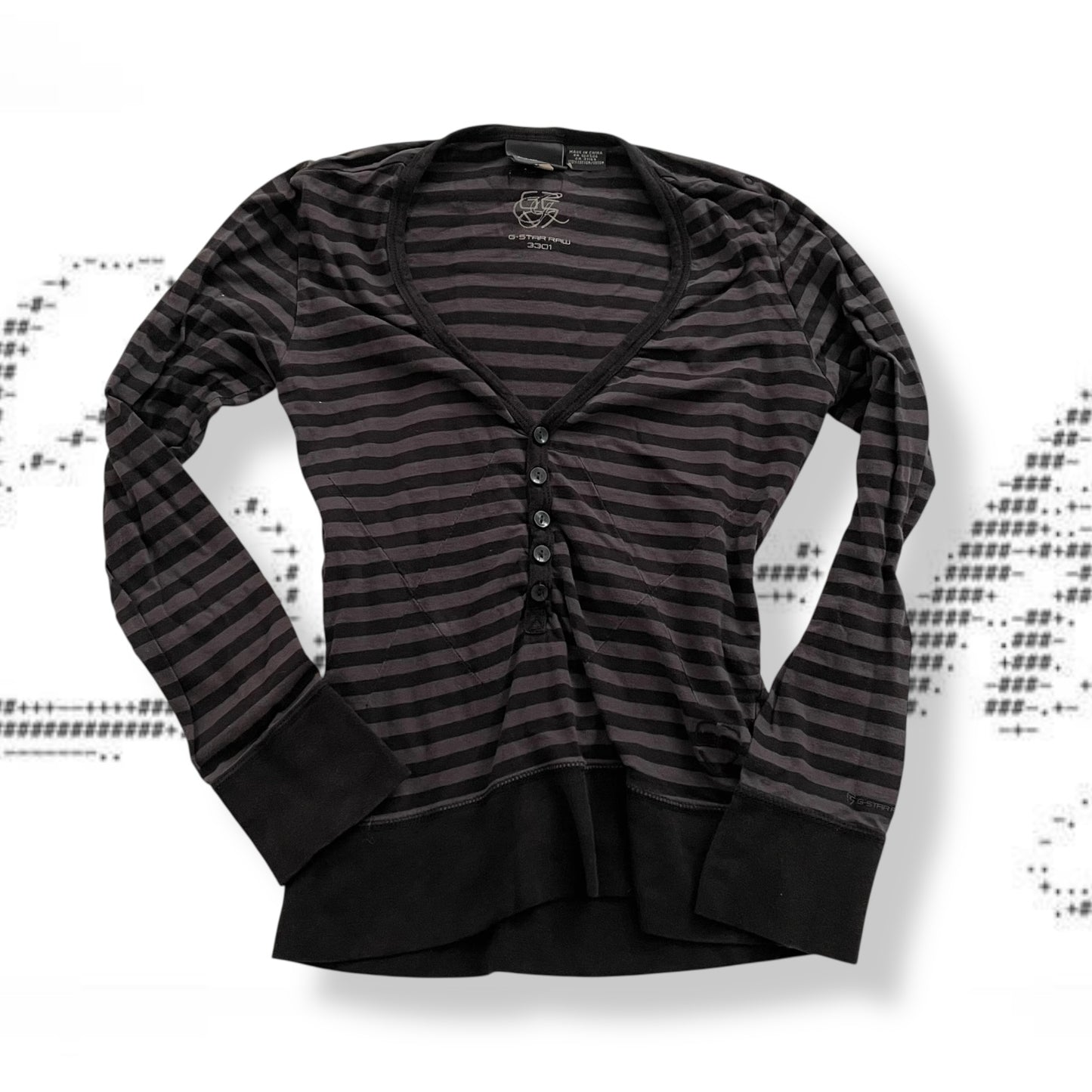 grey g-star raw black purple brown stripe v neck button long sleeve top