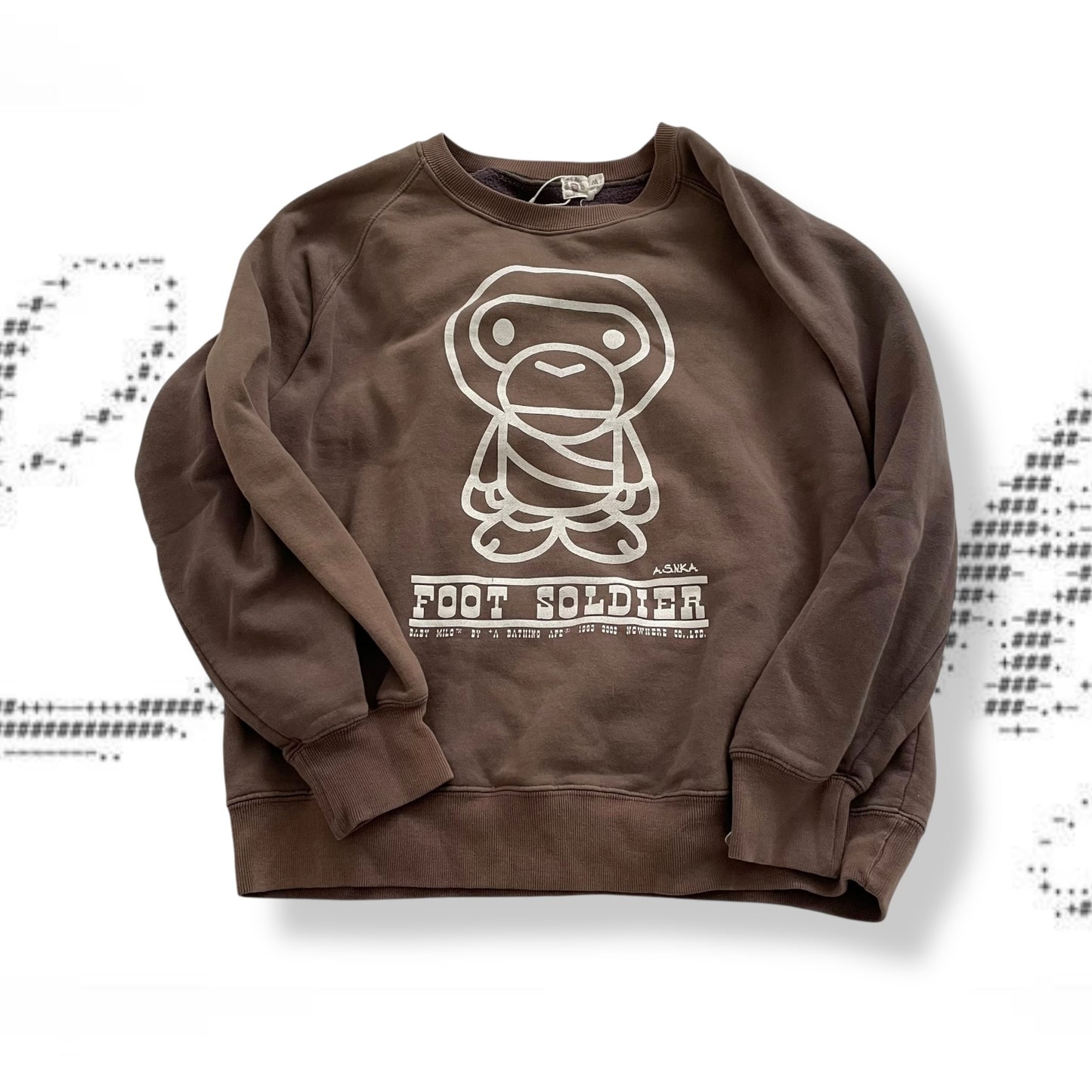 a bathing ape bape brown white western graphic text' 'foot shoulder' long sleeve crew neck jumper
