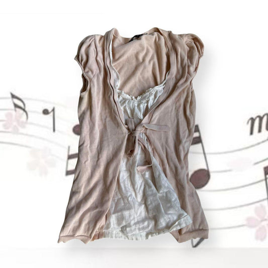 kookai coquette peach pink puff sleeve bolero x milkmaid blouse two in one layered top