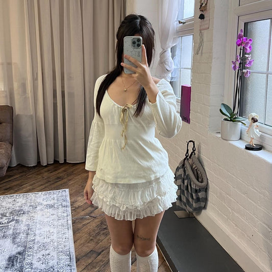 resoxy white coquette fairy ruffle fine knit lace tulle tiered mini bloomer skorts