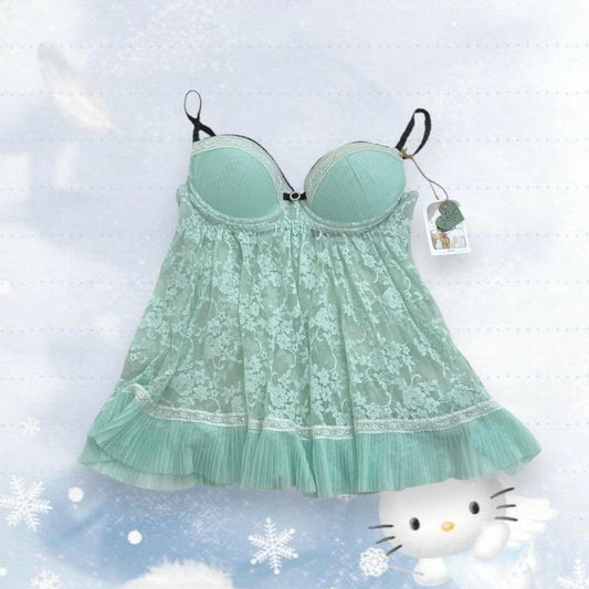 cinema etoile sheer mint green bustier corset babydoll camisole